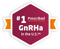 Lucas, a LUPRON DEPOT patient, standing next to ‘The number one prescribed GnRHa’ badge