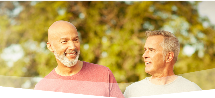 Banner photo at the top of the page showing two men chatting as they take a break from one-on-one basketball on an outdoor court. 